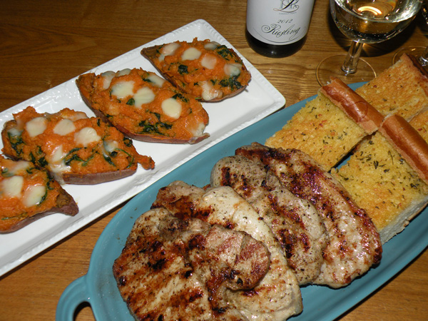 Twice Baked Sweet Potato with Shrimp and Spinach